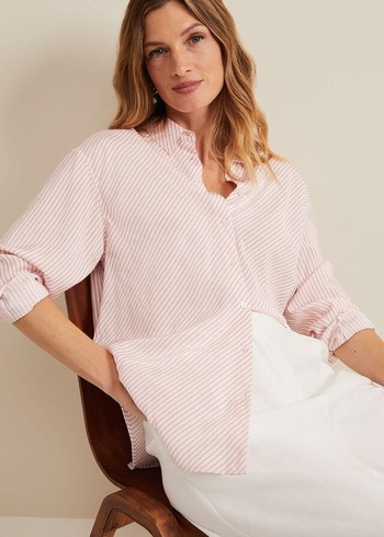 Phase Eight Bernice Stripe Shirts White/Pink Canada | NGUFTS-205